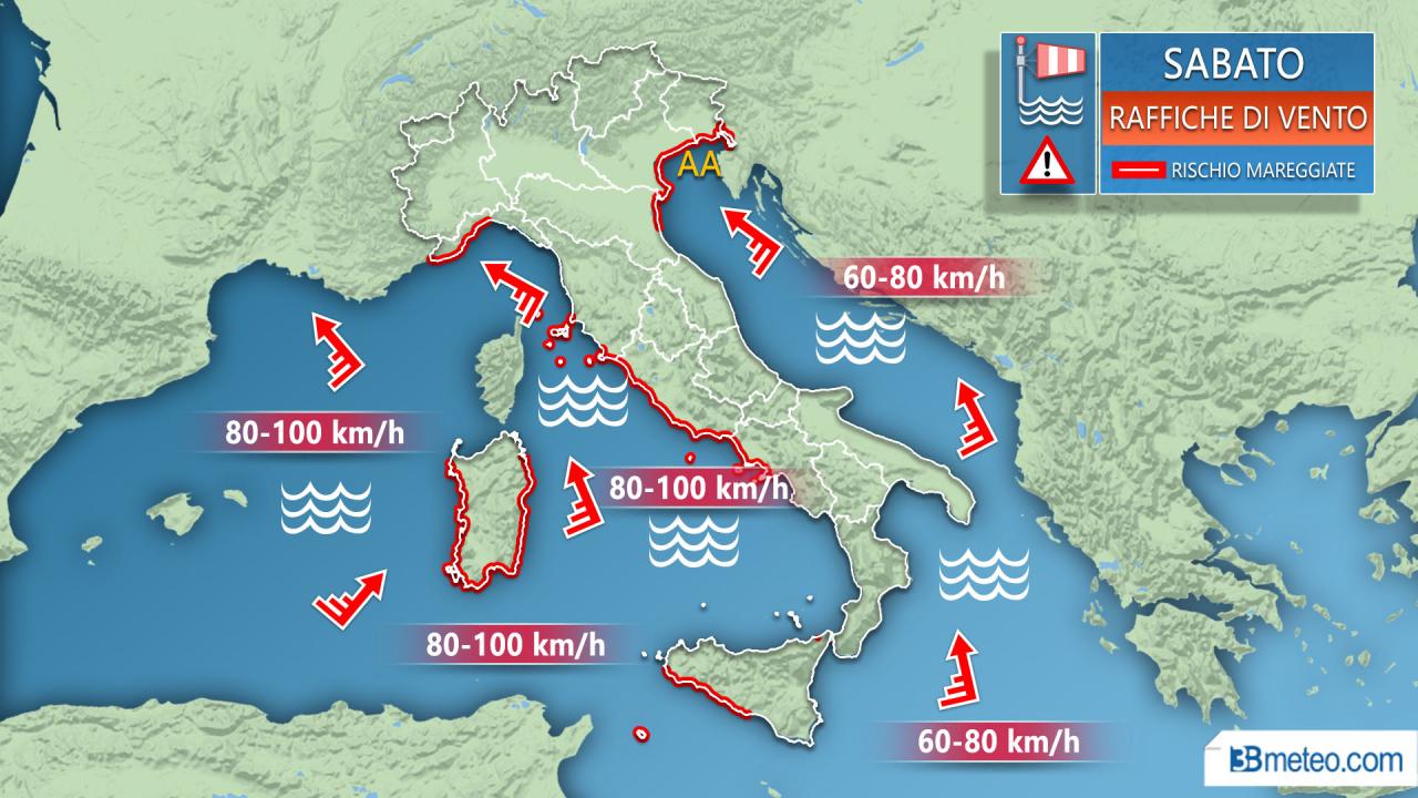 Meteo AVVISO, VENTO FORTE Nel Weekend, RAFFICHE Anche OLTRE 100km/h ...